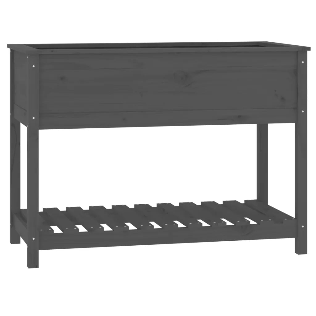 Fioriera con Mensola-Vaso con Ripiano-Contenitore per Piante Grigia 111,5x54x81 cm Legno Massello Pino