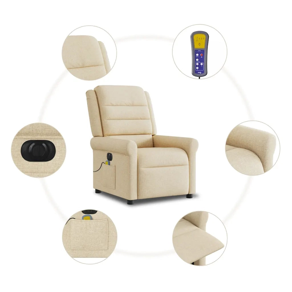 Poltrona Reclinabile Massaggiante Elettrica Crema in Tessuto 3303312