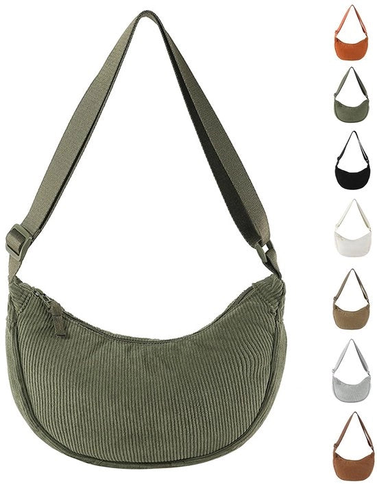 Borsa da spalla regolabile in corduroy - Borsa da donna da braccio - Borsa da spalla leggera