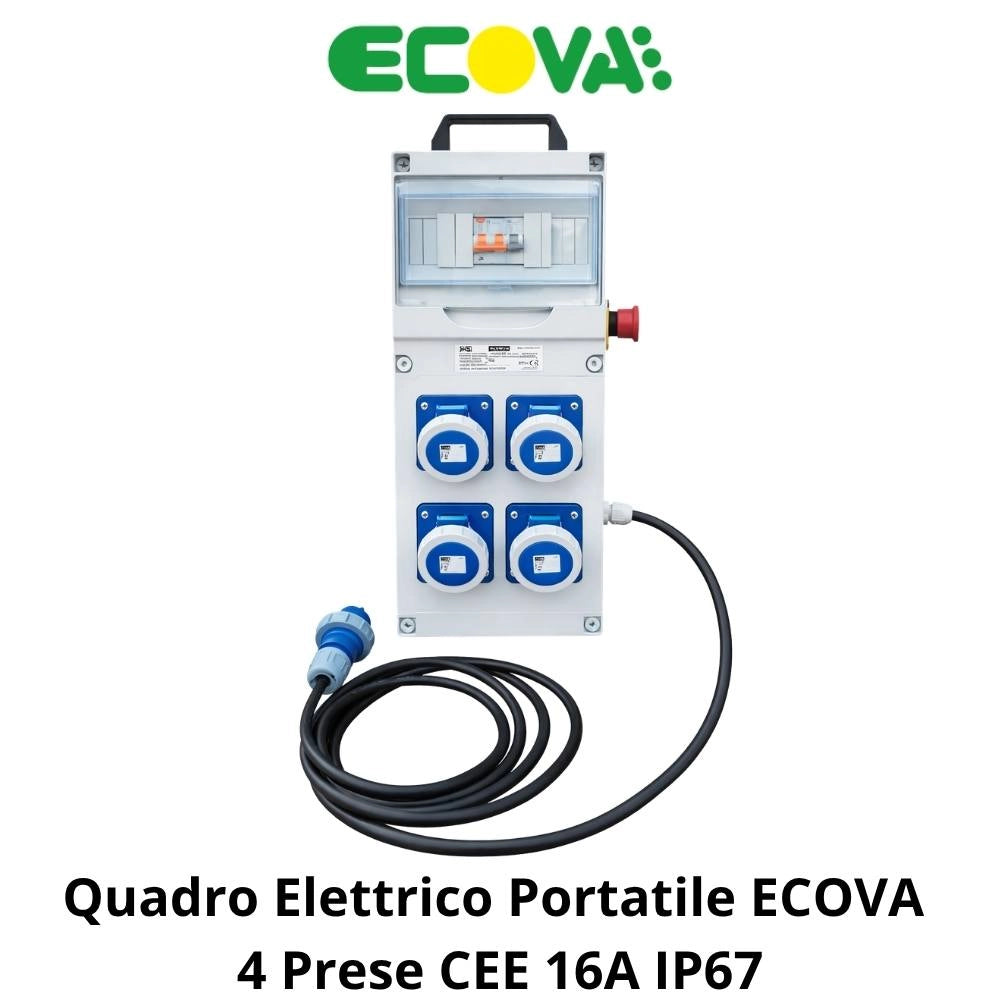 Quadro elettrico portatile ecova 30618 4 prese cee 16a ip67 cavo 3x2,5mm²