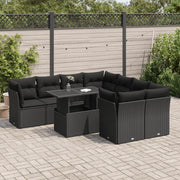 Set Divani da Giardino 9 pz con Cuscini Nero in Polyrattan