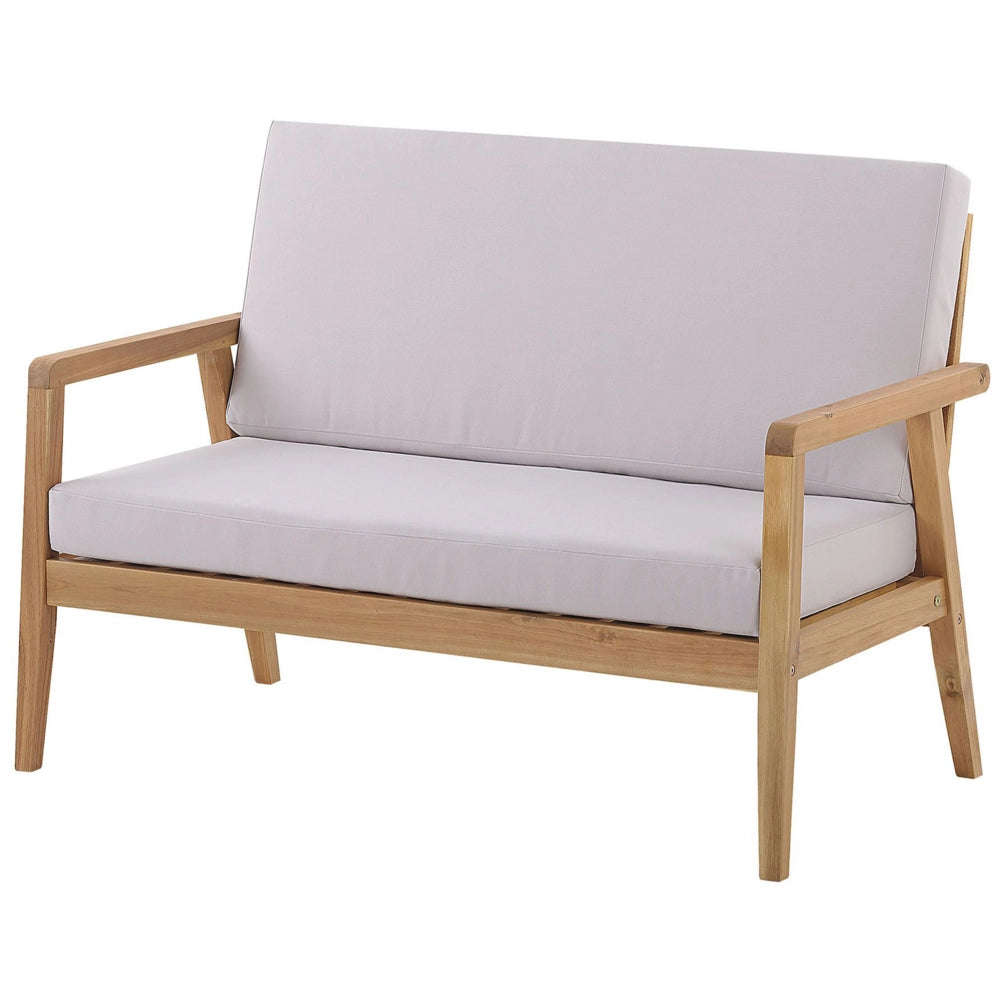 Set Conversazione da Giardino in Legno di Acacia Chiaro con Cuscini Taupe Divano con Poltrone e Tavolino