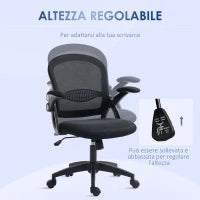 Sedia da Ufficio Ergonomica con Schienale a Rete e Altezza Regolabile, 65.5x61.5x88-97.5cm, Nero