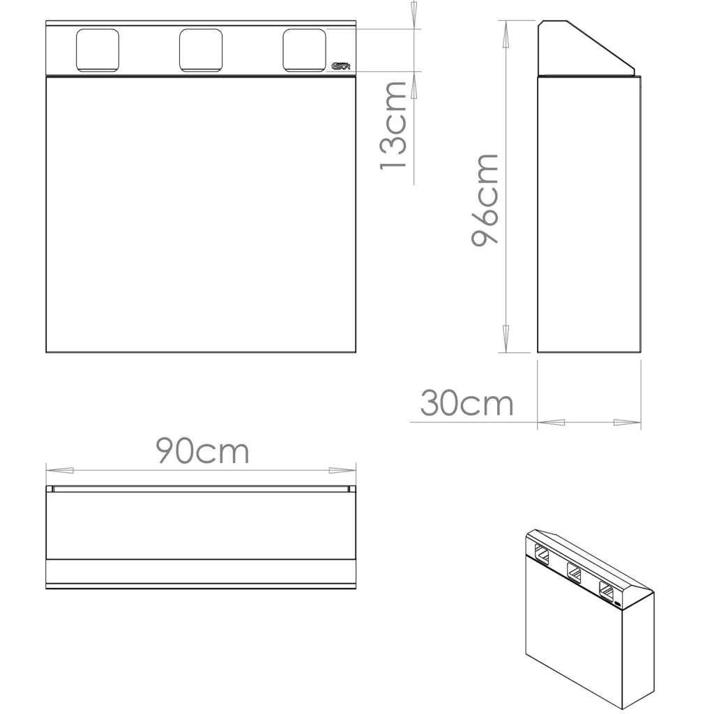 Mobile per Raccolta Differenziata 3 Scomparti 180 L 90x30x96 cm in Acciaio Verniciato Corten