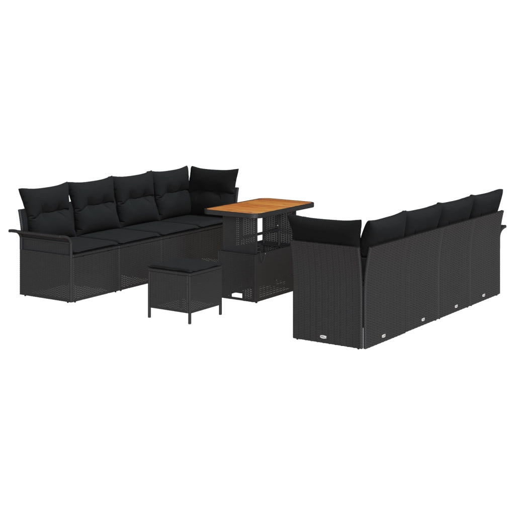 Set divani giardino cuscini  11 pezzi Nero Polyrattan Acacia