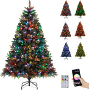 Albero di Natale Artificiale 180 cm, con 370 Luci RGB Multicolori Controllabili tramite APP, 1054 Rami in PE & PVC, 41 Pigne e 41 Bacche Rosse e Controllo Remoto (180 cm)