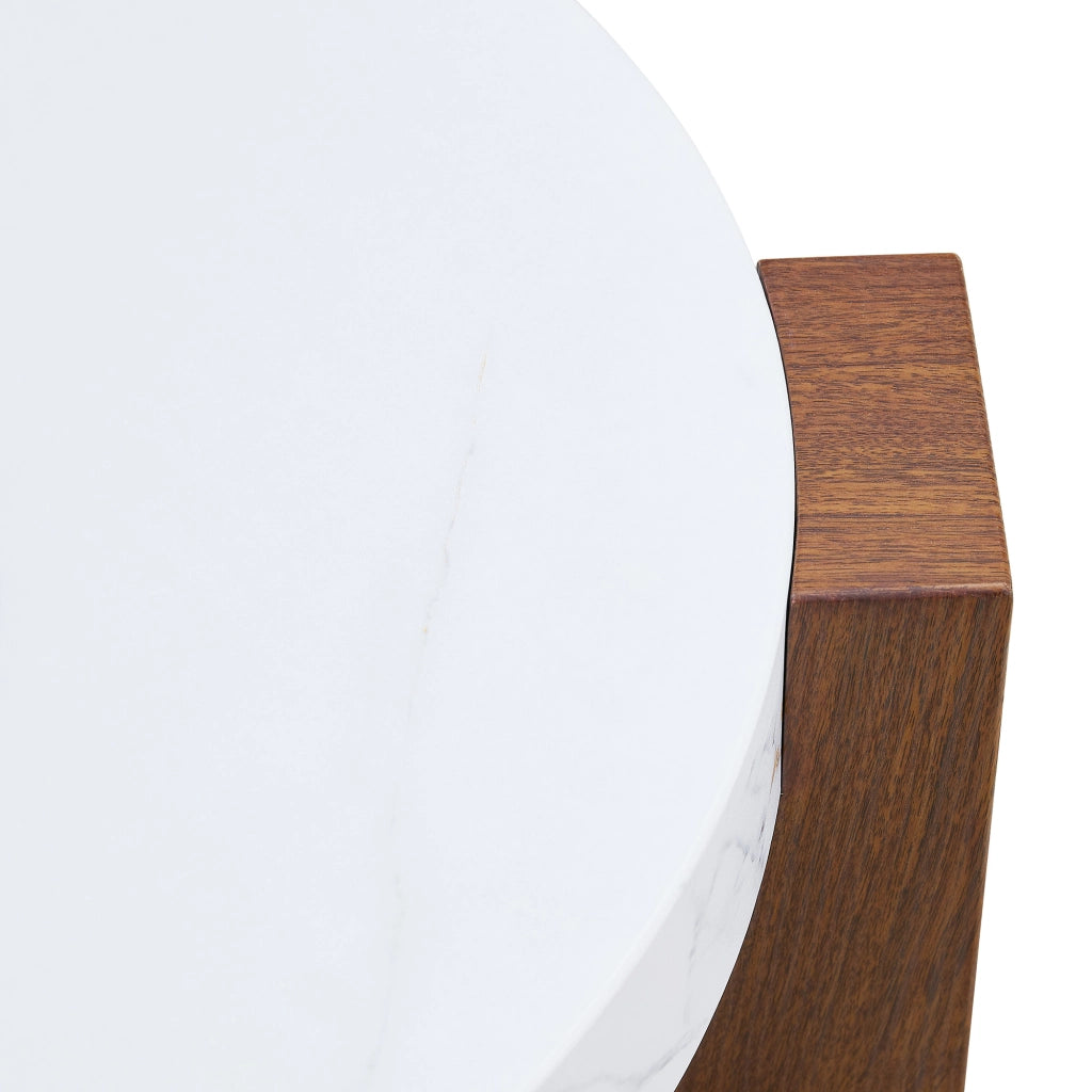 TAVOLINO DA CAFFÈ Set da 2 pezzi rotondo MDF effetto noce bianco marmo vetro