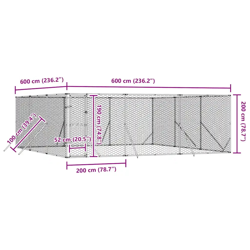 Cuccia per Cani da Esterno Argento 6x6x2 m in Acciaio Zincato 3190460