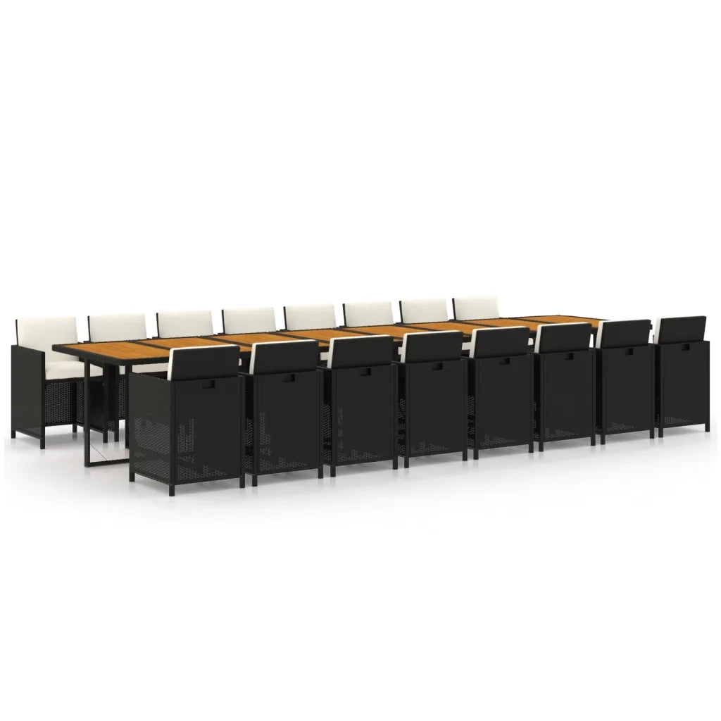 Set da Pranzo da Giardino 17 pz con Cuscini Nero in Polyrattan 3095680