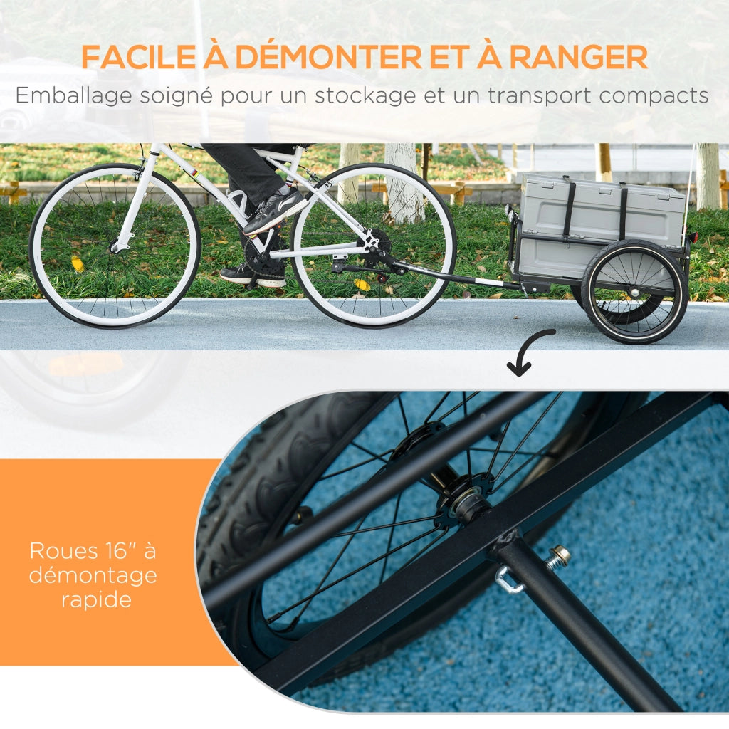 Rimorchio Bici con Cassa Rimovibile e Pieghevole 65L ¨C zephmum ¨C 40KG Max Carico