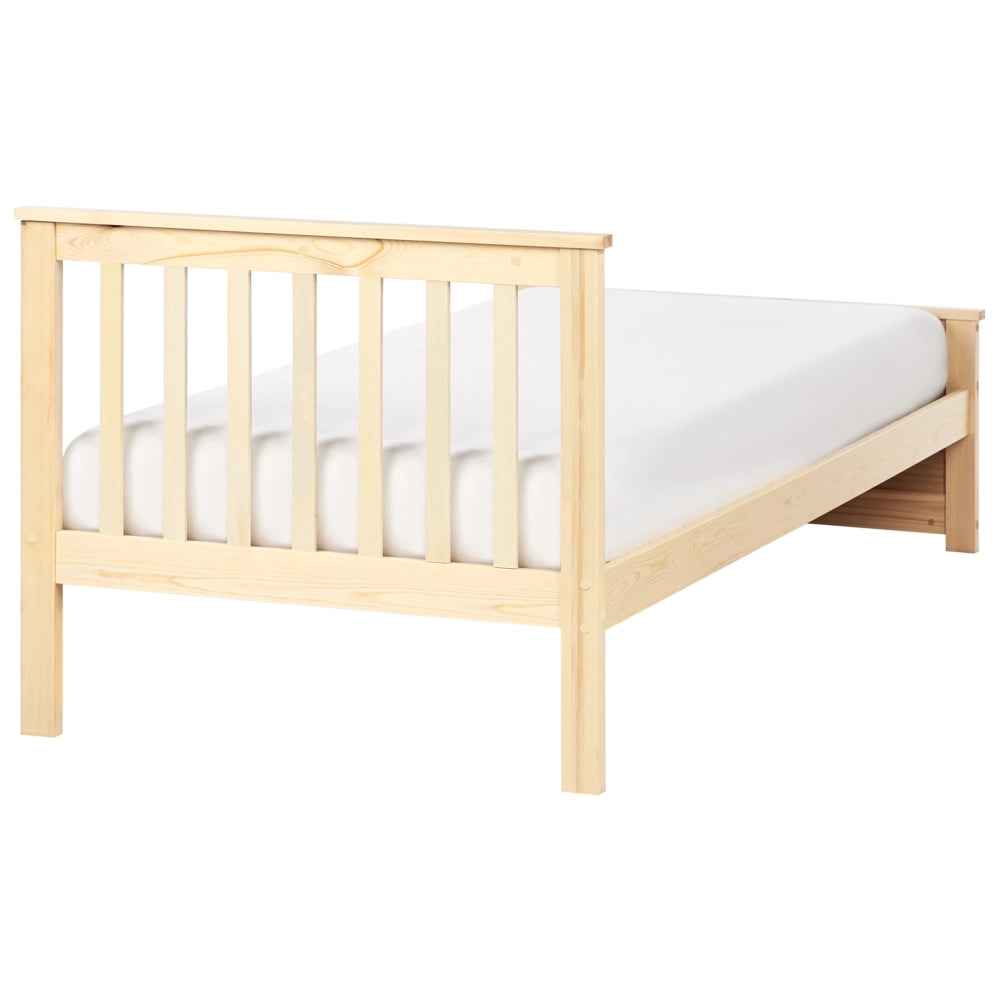 Letto in legno di pino chiaro Dimensioni singole 90 x 200 Testiera a doghe minimalista
