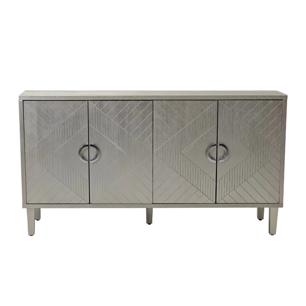 Credenza con 4 Ante e Gambe in Pino; Maniglie in Lega di Zinco; Stile Contemporaneo; in MDF; 152??40??82;5 cm; Champagne