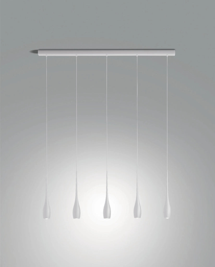 Lampada a Sospensione Coco Bianco 5x 7,5W LED Integrato 3270lm 3000K, Dimmerabile a Taglio di Fase, Struttura in Metallo - Design Moderno
