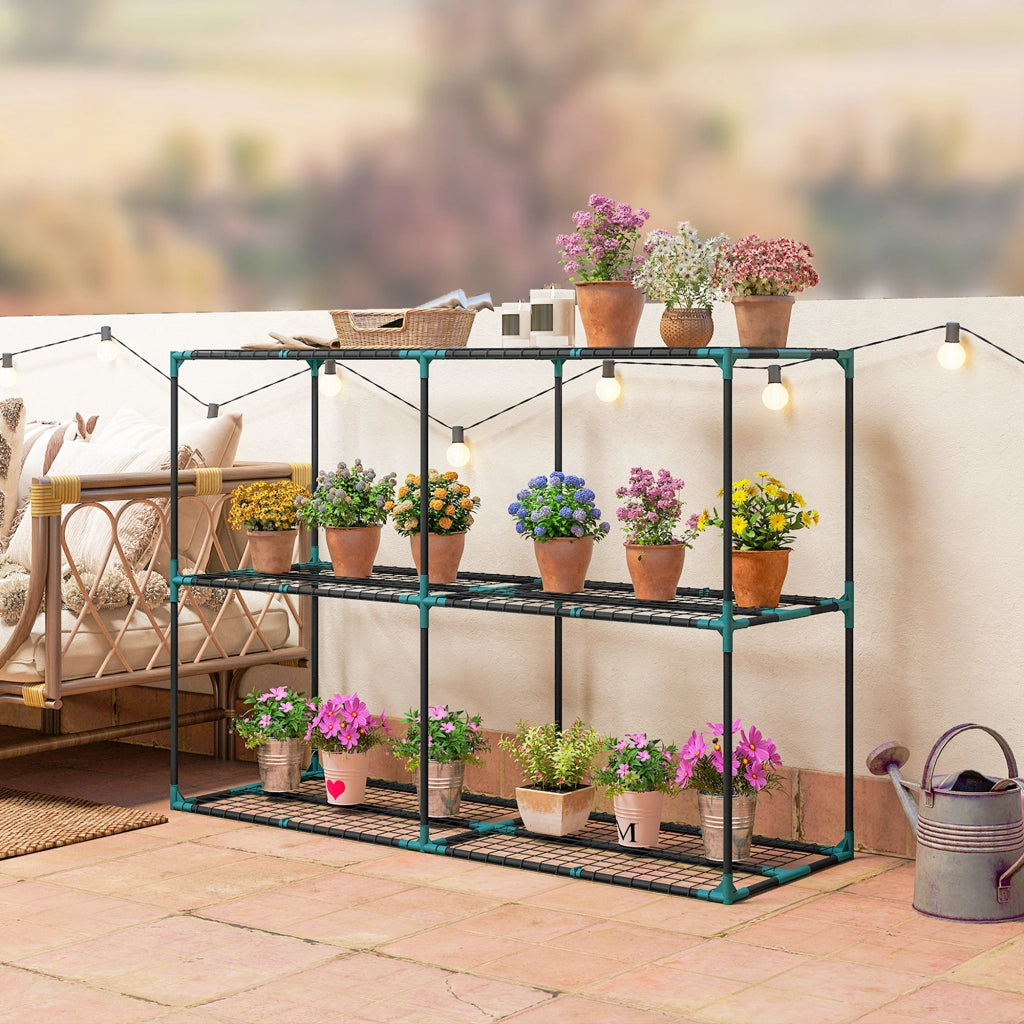 Portapiante a 3 Livelli ¨C Zephmum ¨C Verde Scuro, Acciaio e Plastica, 143x48x100 cm