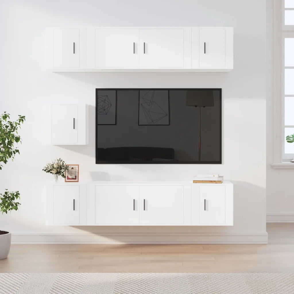 Set di Mobili Porta TV 7 pz-Set di 7 Credenza per TV Bianco in Legno Multistrato 625404