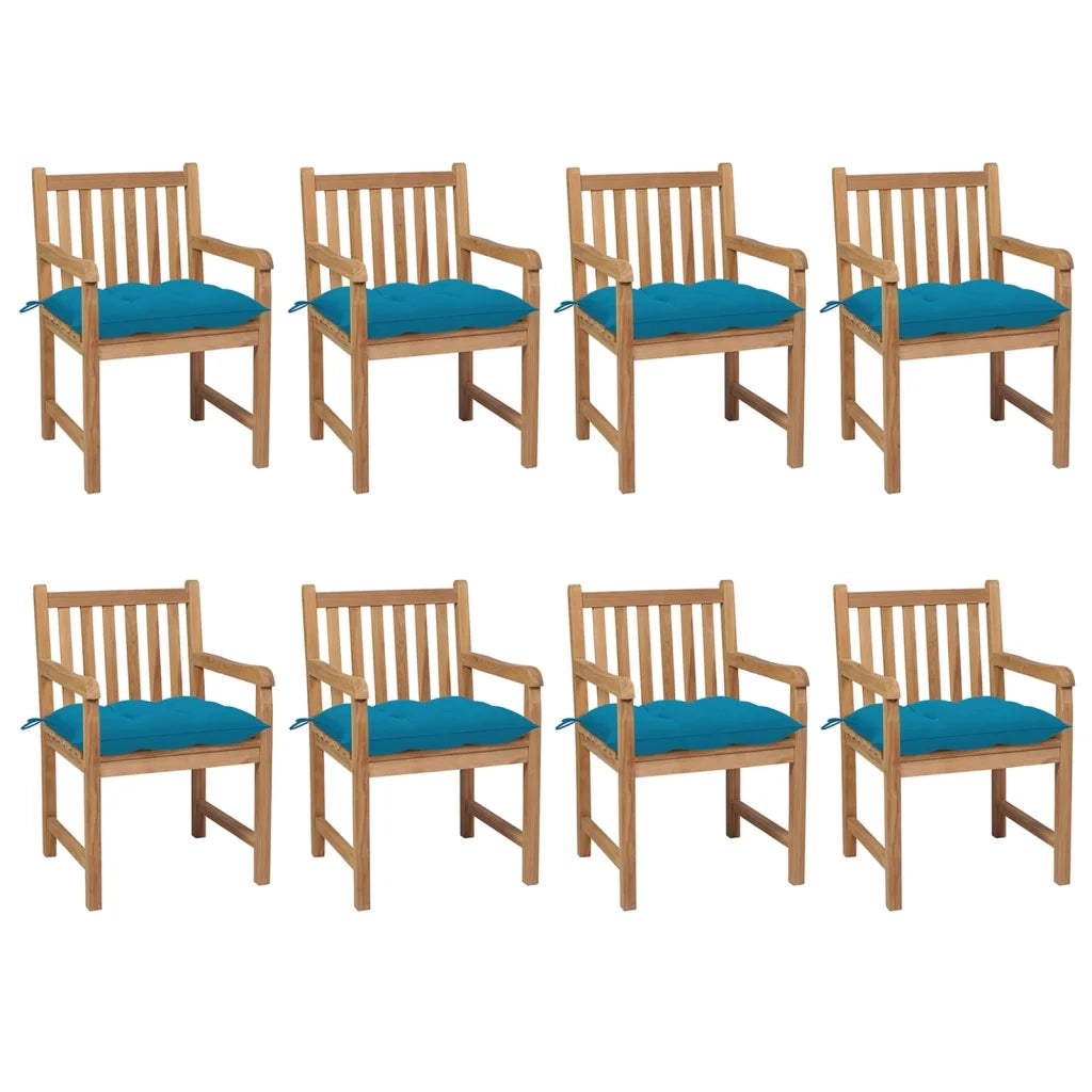 Sedie da Giardino 8 pz con Cuscini Azzurri in Massello di Teak cod mxl 8356