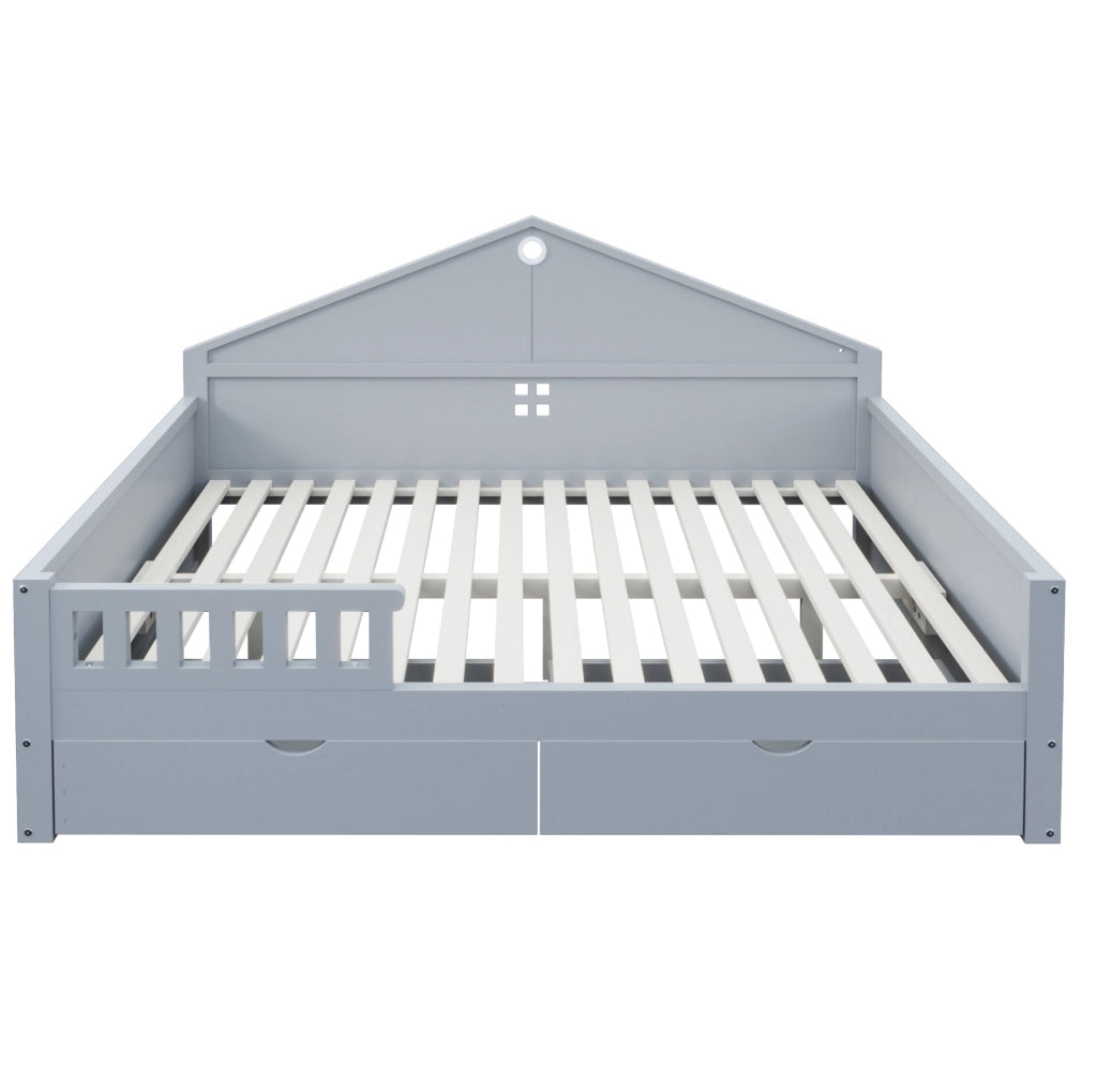 Letto ULEVR 140x200 cm con 2 cassetti e illuminazione LED controllabile da smartphone, grigio
