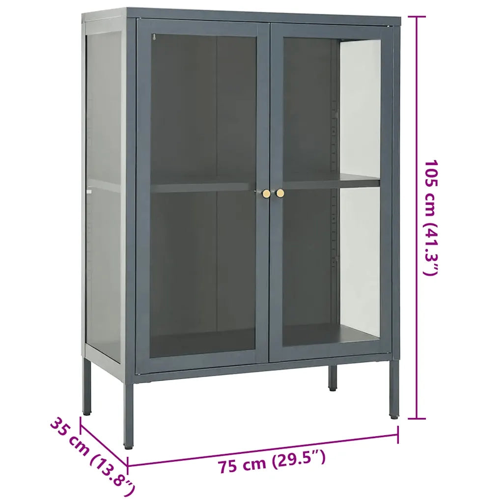 Credenza Antracite 75x35x105 cm in Acciaio e Vetro cod mxl 20174