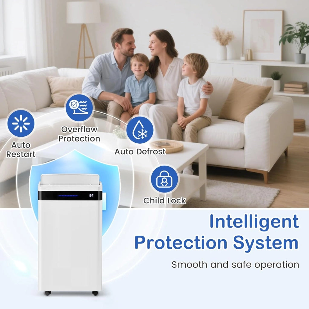 Deumidificatore Elettrico Silenzioso 25L/Giorno, con Indicatore di Umidità, 4 Modalità, 2 Metodi di Scarico, Serbatoio dell'Acqua da 5,5L, Timer 0-24 Ore, per Soggiorno, Camera, Ufficio