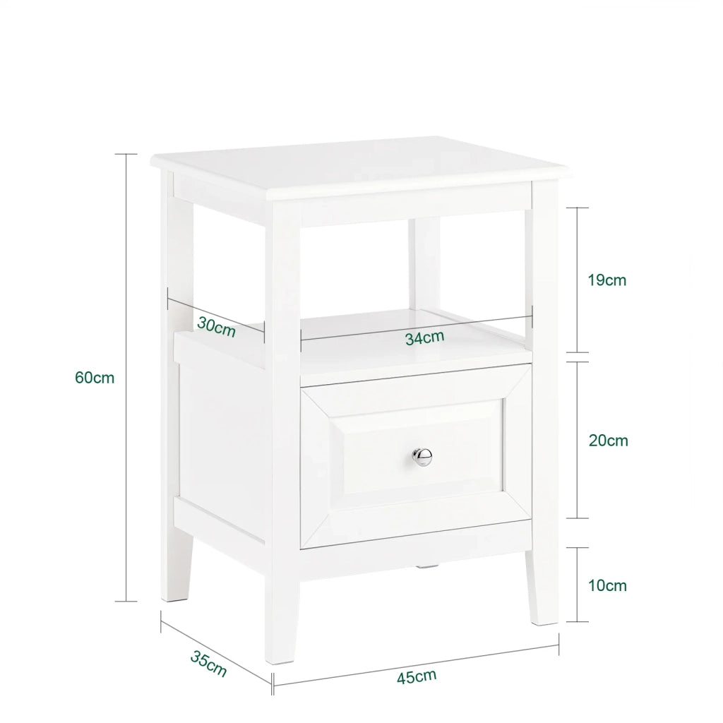 Comodino letto con 1 cassetto e un scomparto aperto Tavolino da salotto o soggiorno Tavolino telefono Bianco 45x35x60cm FBT131-W
