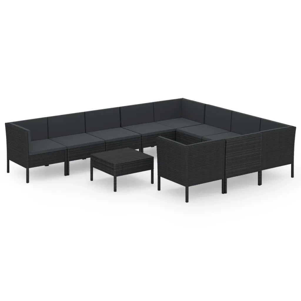 Set Divani da Giardino 11 pz con Cuscini in Polyrattan Nero 3094493