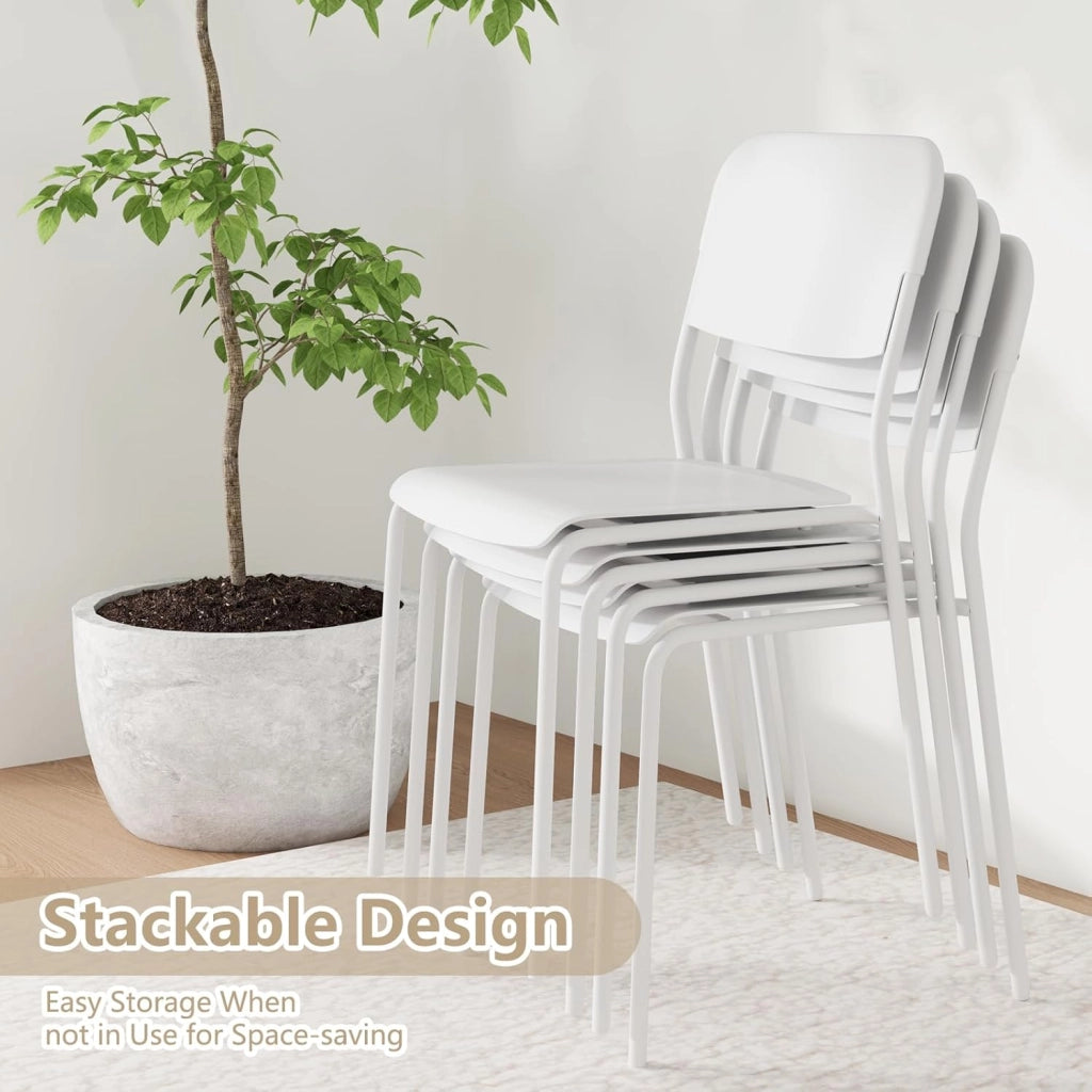 Set di 4 sedie da sala da pranzo, sedia da cucina impilabili con gambe in metallo, sedie senza braccioli, seduta e schienale in PP, per soggiorno, carico 160 kg (bianco)