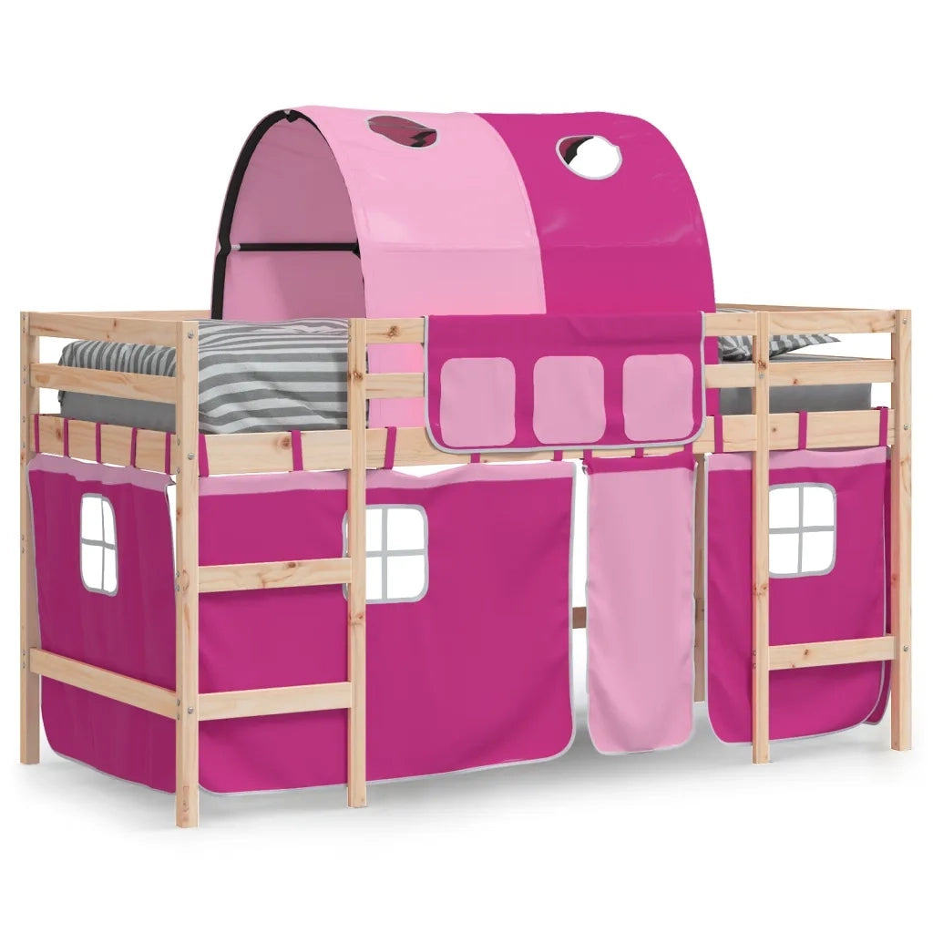Letto a Soppalco con Tunnel Bambini Rosa 80x200cm Massello Pino 3206984