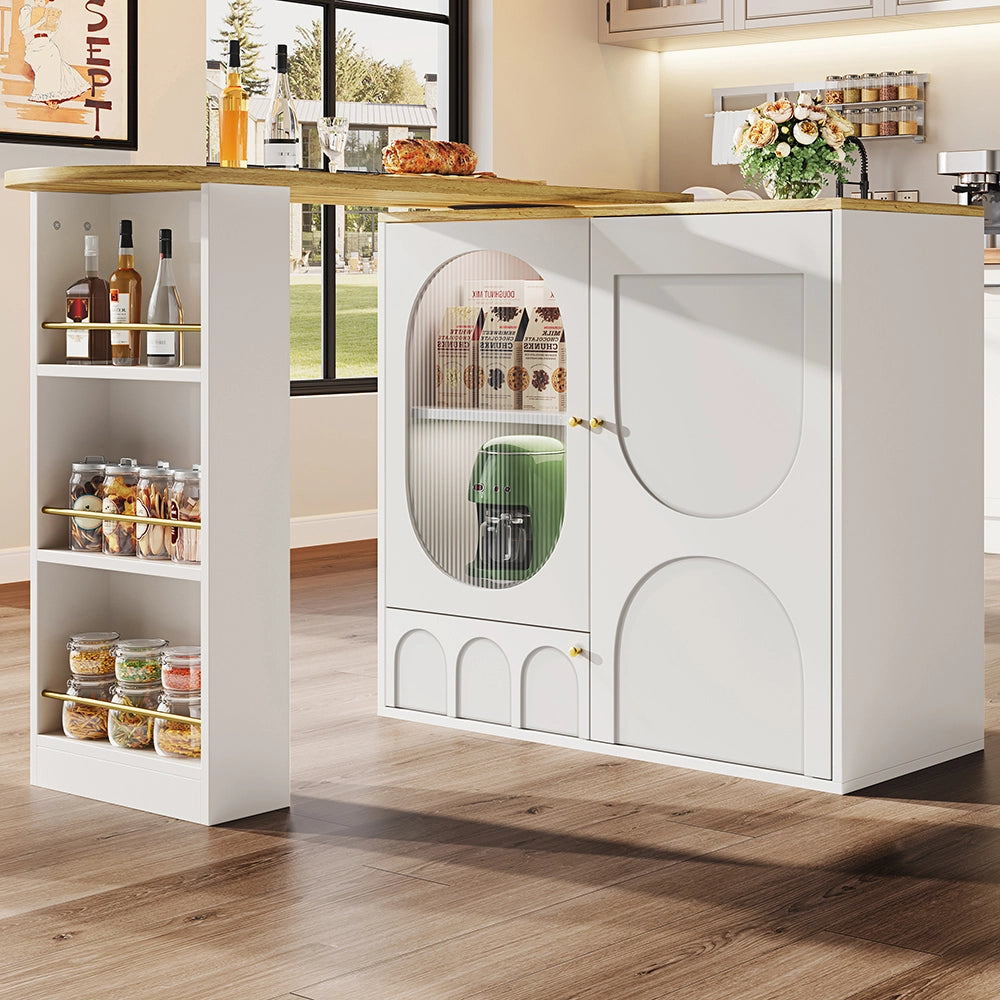 Tavolo Bar Girevole - Xylo - 138??39??102 cm - 3 Porte con Ripiani Bianco/Nero