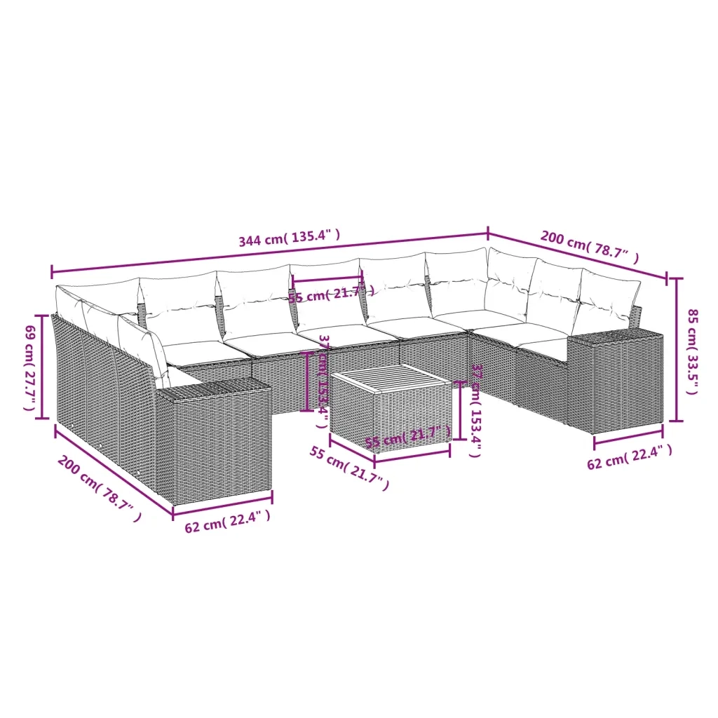Set Divani da Giardino 11 pz con Cuscini in Polyrattan Nerocod mxl 115655
