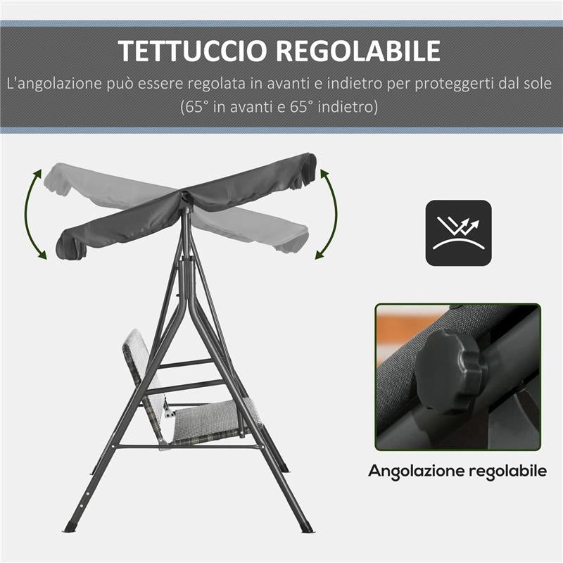 DONDOLO DA GIARDINO 3 POSTI CON TETTUCCIO REGOLABILE IN RATTAN PE 167X112X153 CM GRIGIO SCURO