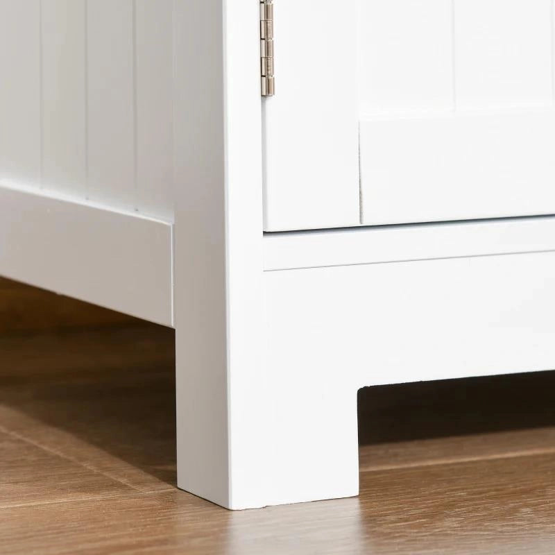 MOBILETTO BAGNO CON DUE ARMADIETTI, ANTE IN VETRO E RIPIANO REGOLABILE, 60X30X108.5 CM, BIANCO
