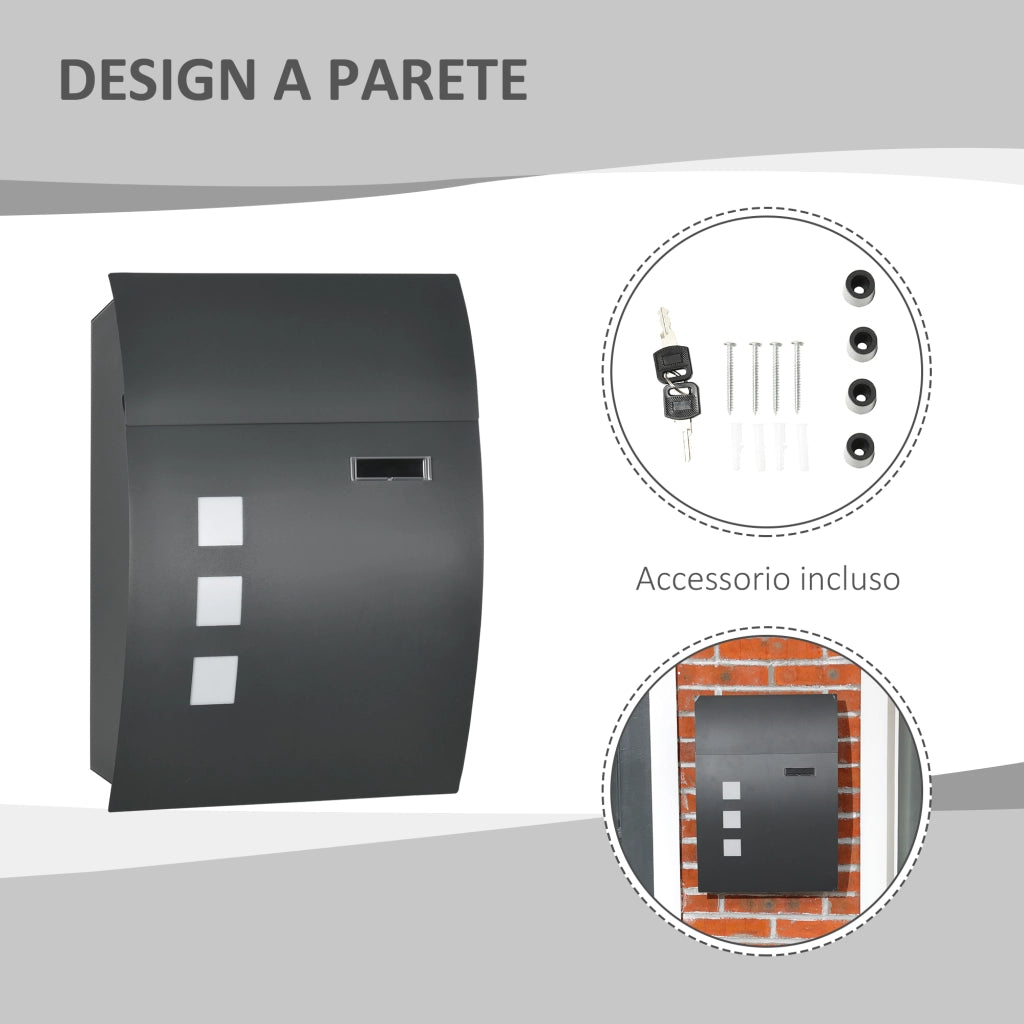 Cassetta Postale in Acciaio con Fessure ¨C zephmum ¨C Grigio 45x10x32 cm