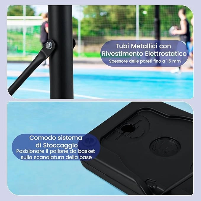 Canestro da Basket da Esterno, Canestro da Basket Portatile e Regolabile in Altezza 1-3M, con Tabellone Antiurto e Ruote per Adolescenti ed Adulti da Giardino, Piscina e Campo