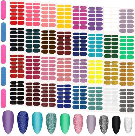 384 Adesivi per unghie - 32 strisce - Adesivi per unghie glitter - Adesivi per unghie self-adesivi - Arte fai-da-te per unghie