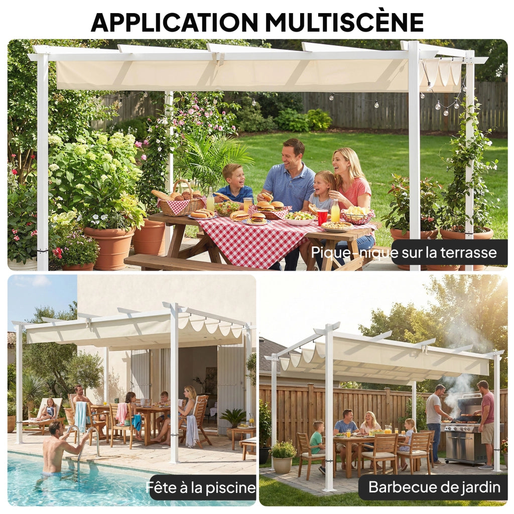 Pergola da Giardino con Tetto Rettrattile ¨C Zephmum ¨C Beige 390x297x227cm