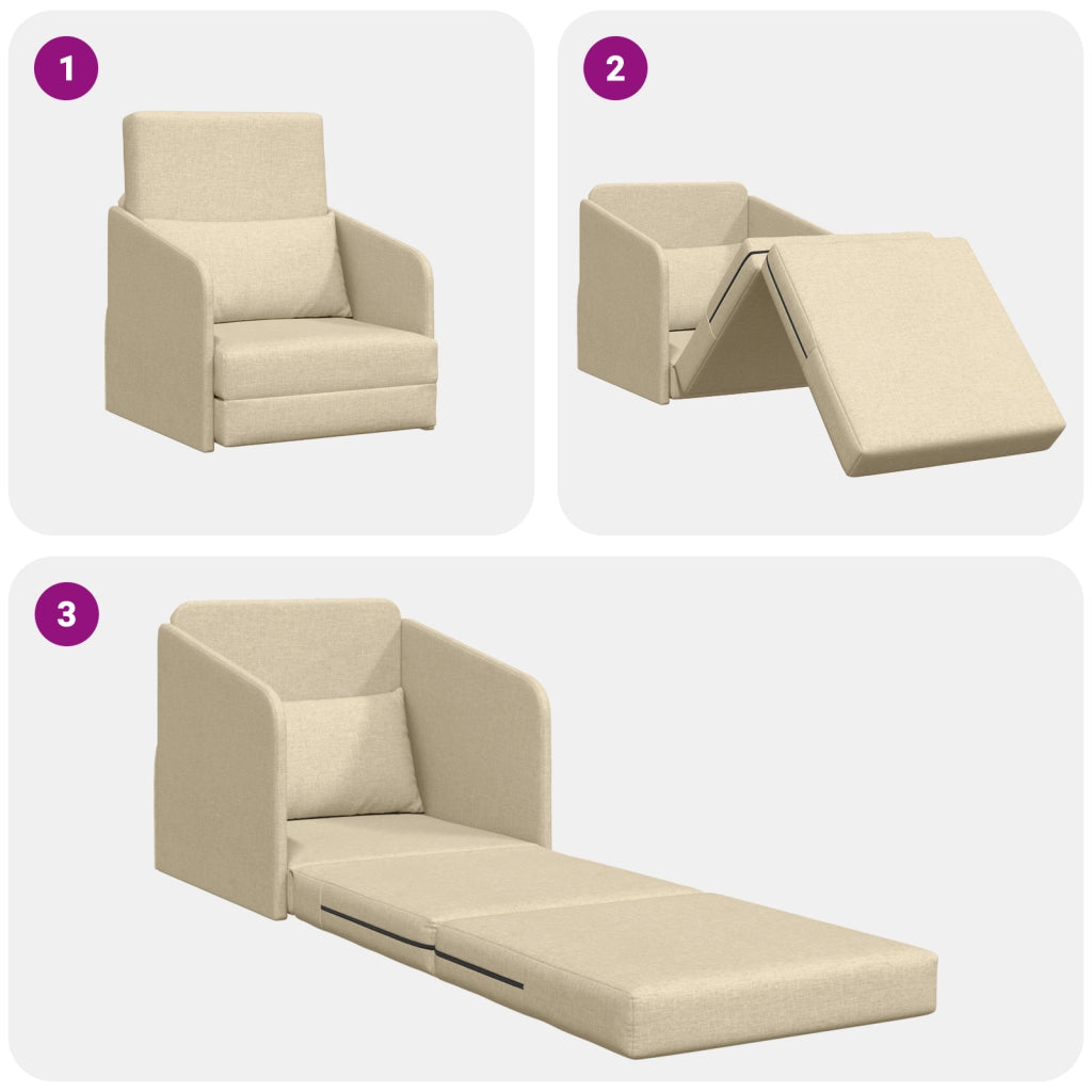 Divano Letto 2 in 1 Panna 65x80x83 cm Tessuto