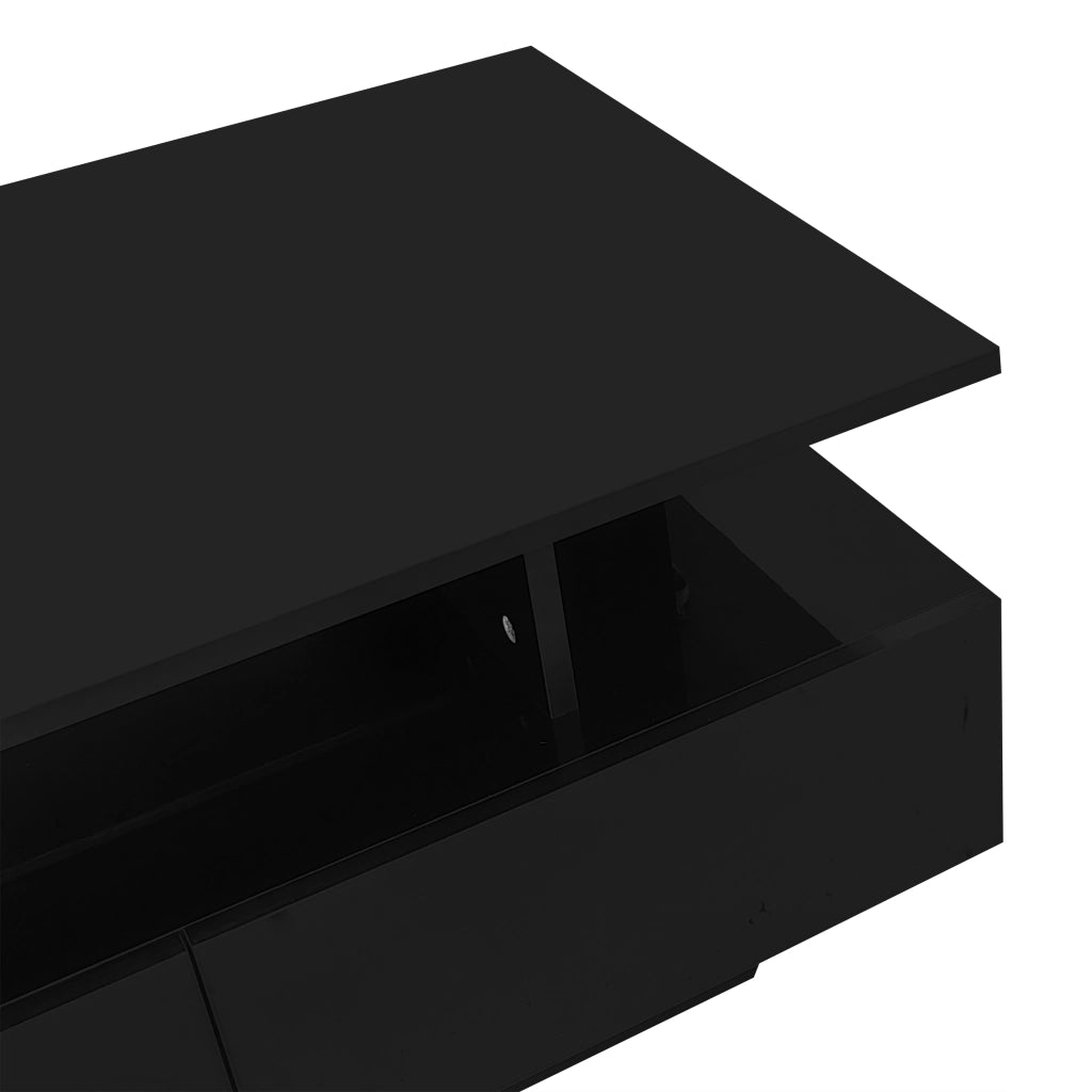 Tavolino da caffè 90x55x41 cm; con LED e 2 cassetti; truciolare nero