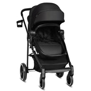 Passeggino per bambini con sedile reversibile e cappuccio regolabile, Passeggino 2 in 1 piegatura con una mano Nero-Passeggini per bimbi