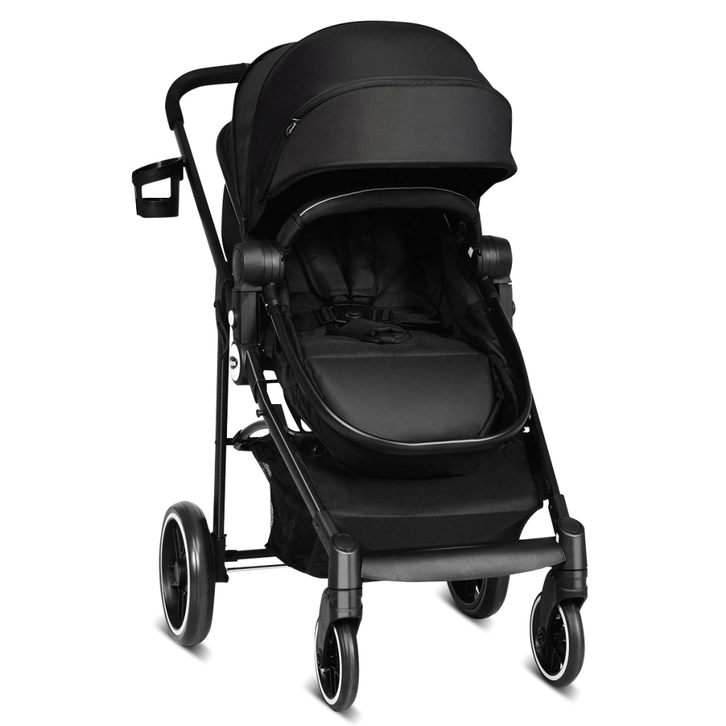Passeggino per bambini con sedile reversibile e cappuccio regolabile, Passeggino 2 in 1 piegatura con una mano Nero-Passeggini per bimbi