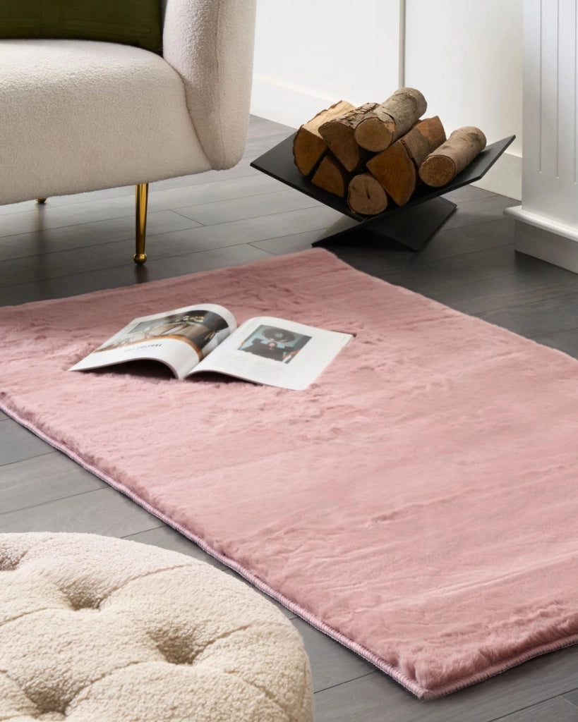 Tappeto Shaggy Artificiale di Coniglio in Pelliccia Ecologica Morbido e Soffice 80 x 150 cm Rosa