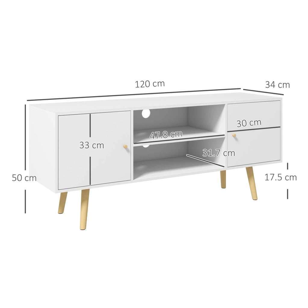 Mobile TV 55" max con 2 Armadietti e 2 Ripiani Aperti 120x34x50 cm in Legno e Truciolato Bianco