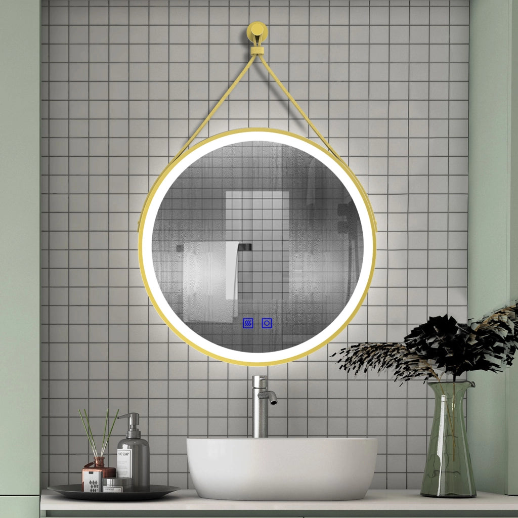 AICA IT Specchio Da Bagno Rotondo Da 70cm con LED, Struttura In Alluminio Oro, Antiappannamento, 3 Temperature Colore