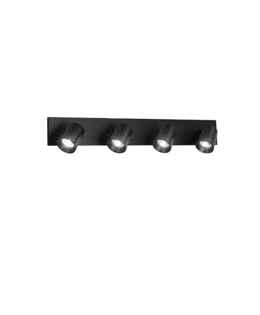 Modo Faretto a soffitto a 4 luci, struttura in pressofusione di alluminio, Nero, attacco GU10, ideale per illuminazione d'interni, moderno