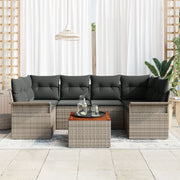 Set di Divani da Giardino da 7 Pezzi con Cuscini Grigio Polyrattan Acacia