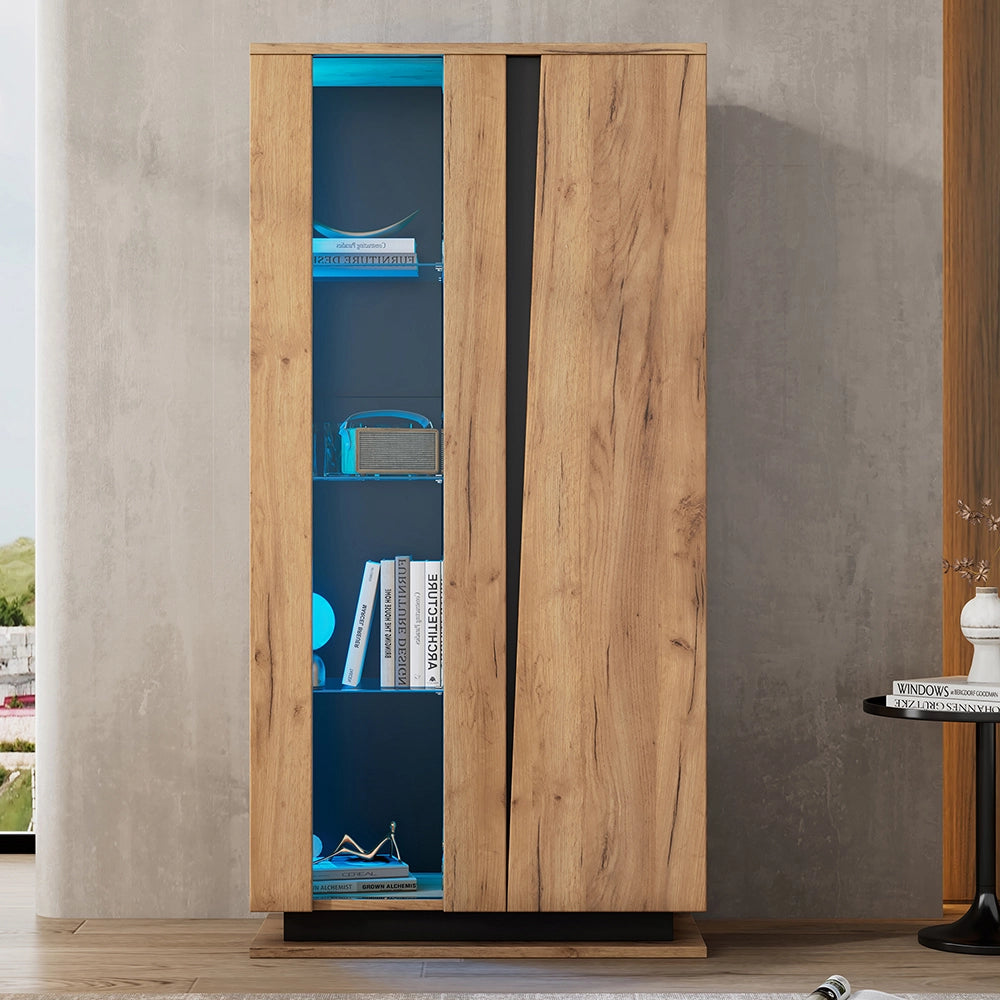 Vetrina Strettoia 80x35x160cm - Xylo - 8 Ripiani in Vetro, Colore Legno