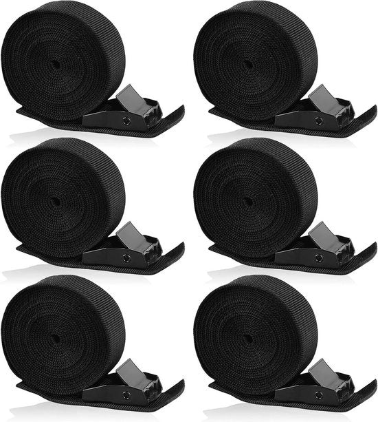Cinturone di sospensione 6 pezzi - 25 cm x 25 m - cinturoni di sospensione regolabili - cinturone di fissaggio - chiusura a molla - bagagliaio motociclo - bagaglio per camper - nero