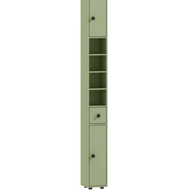 Mobile bagno stretto con cassetto e quattro ripiani, verde, ideale per ottimizzare spazi ridotti