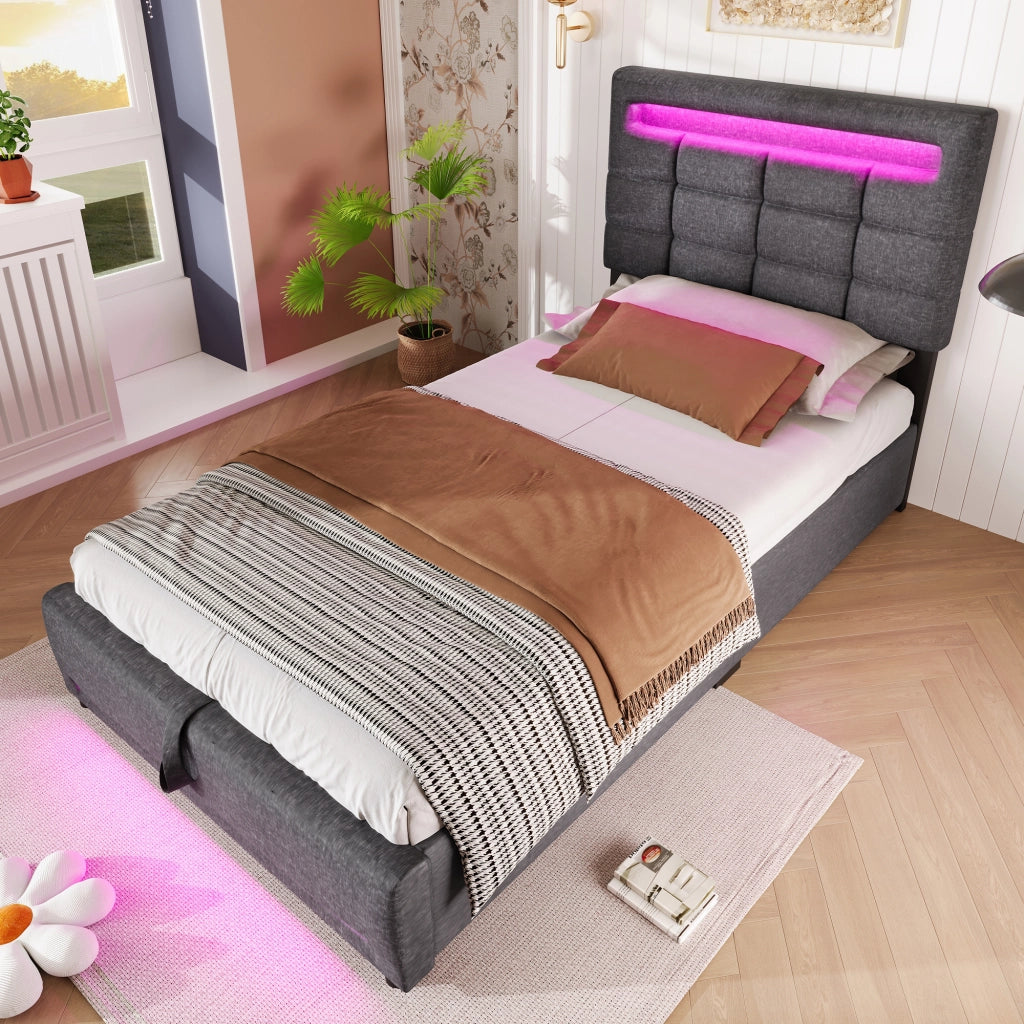 letto imbottito lino grigio 90 x 200 cm