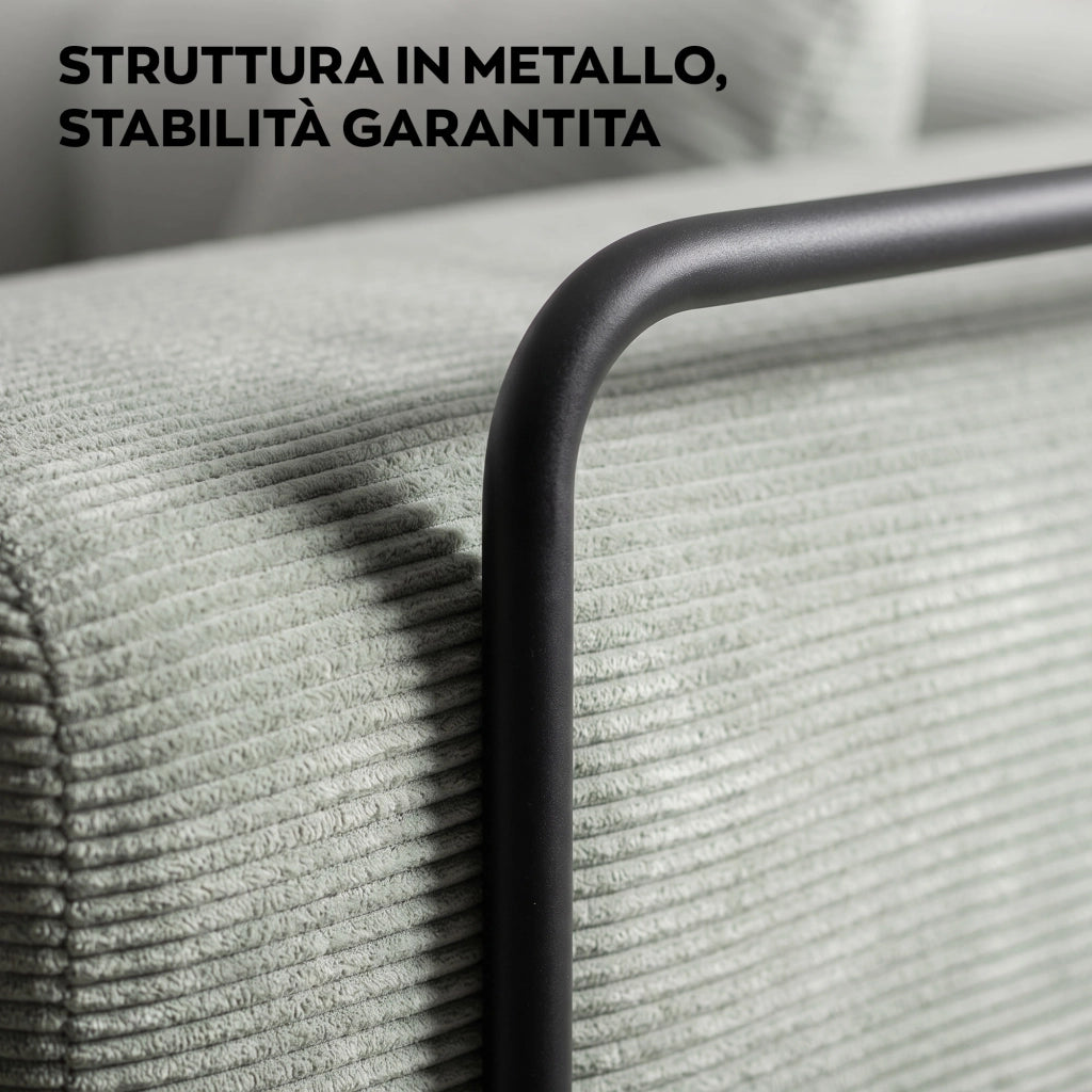 Sey - Divano Letto Pieghevole 180x72x90 cm Convertibile 4 in 1 con Cuscini Rivestimento Lavabile in Tessuto Salvia