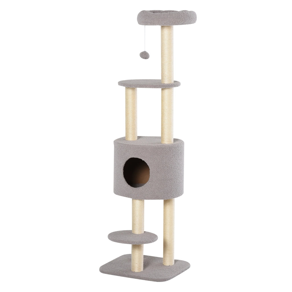 Albero tiragraffi per gatti con piattaforme e pallina ¨C zephmum ¨C grigio 148 cm